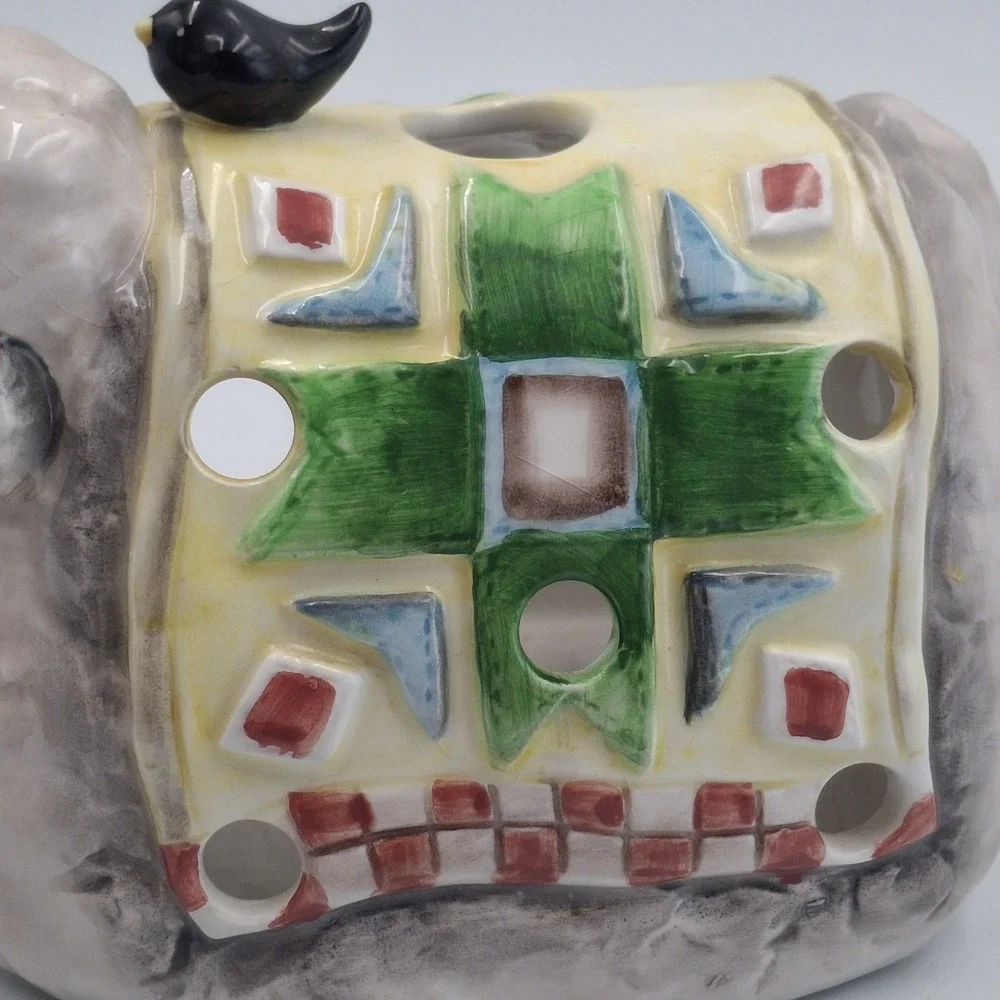 Ganz Ceramic Sheep Tea Light Candle Holder Votive Patchwork Quilt Bird Figurine